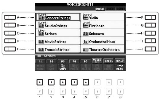 YAMAHA PSR-S950 - Press one of the [A] – [J] buttons to select the desired Voice. - 1