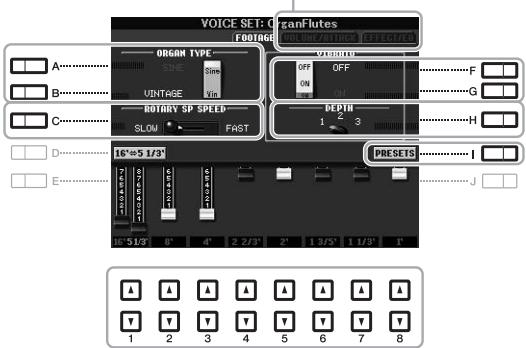 YAMAHA PSR-S950 - Use the [1 ] - [8 ] buttons to adjust the footage settings. - 1