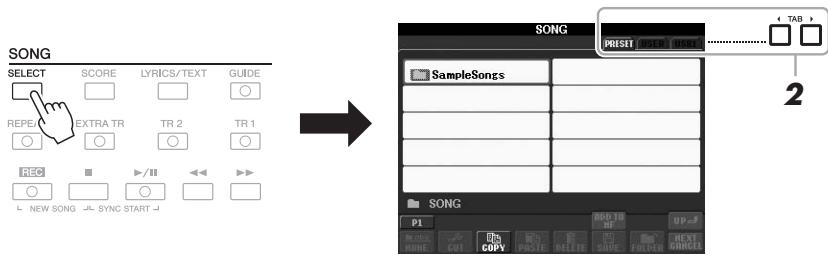 YAMAHA PSR-S950 - Press the SONG [SELECT] button to call up the Song Selection display. - 1