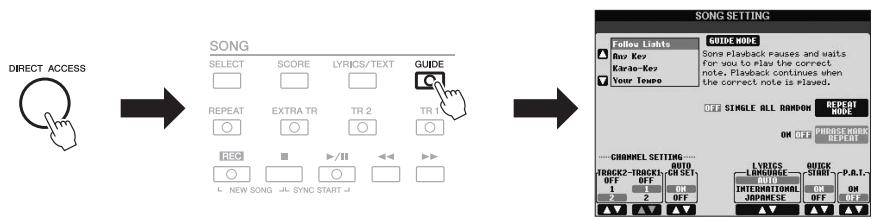 YAMAHA PSR-S950 - Press the button (or move the wheel or connected pedal) corresponding to the desired setting display to instantly call up that display. - 1