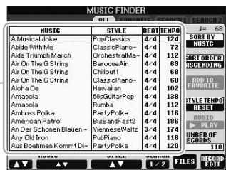 YAMAHA PSR-S950 - Press the [MUSIC FINDER] button to call up the MUSIC FINDER display. - 1