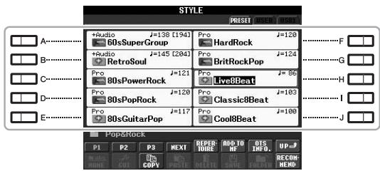 YAMAHA PSR-S950 - Press one of the [A] – [J] buttons to select the desired Style. - 1