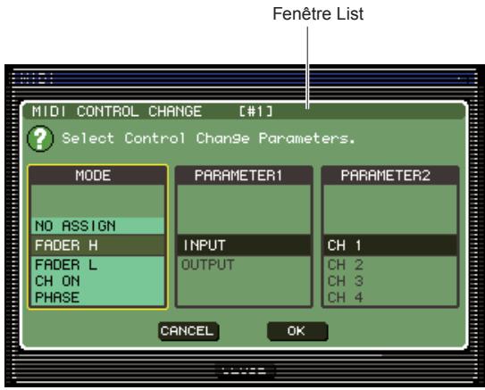 YAMAHA LS9-16/LS9-32 - ■ Fenêtre List (Liste) - 1
