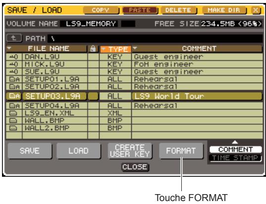 YAMAHA LS9-16/LS9-32 - Positionnez le curseur sur la touche contextuelle SAVE/LOAD, puis appuyez sur [ENTER] afin d'acceder à la fenêtre contextuelle SAVE/LOAD. - 1