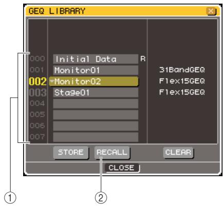 YAMAHA LS9-16/LS9-32 - Déplacez le curseur vers la touche LIB dans la barre d'outils puis appuyez sur [ENTER] pour acceder à la fenêtre contextuelle de la bibliothèque correspondante. - 1