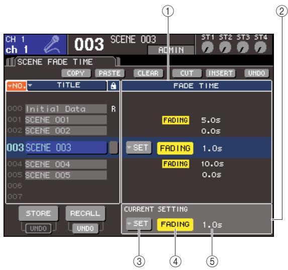 YAMAHA LS9-16/LS9-32 - Dans la section DISPLAY ACCESS, appuyez sur la touche [SCENE MEMORY] à plusieurs reprises pour acceder à l'écran SCENE FADE (Fade de scene). - 1