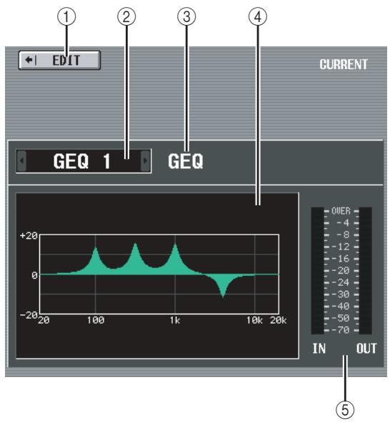 ① EDIT GEQ 1 GEQ CURRENT +20 0 -20 IN OUT OVER -4 -8 -12 -16 -20 -24 -30 -40 -50 -70 ⑤