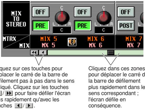 MIX TO STEREO OFF PRE C OFF PRE C OFF POST MTRX MIX 5 MX 5 MIX 6 MX 6 MIX 7 MX 7 quez sur ces touches pour placer le carré de la barre de filement pas à pas dans le sens liqué. Cliquez sur les touches / /► pour faire défiler l'écran sans rapidement qu'avec les touches /►. Cliquez dans ces zones pour déplacer le carré de la barre de défilement plus rapidement dans le sens correspondant ; l'écran défile en conséquence.