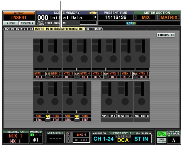 OUTPUT INSERT 000 Initial Data PRESENT TIME 14:16:36 METER SECTION MIX MATRIX BACK FORWARD 02 LCRB INSERT IN MIX 1-24 INSERT IN MATRIX/STEREO/MONITOR TO LIBRARY LIBRARY MTBN 1 MTBN 2 MTBN 3 MTBN 4 MTBN 5 MTBN 6 MTBN 7 MTBN 8 MT 1 MT 2 MT 3 MT 4 MT 5 MT 6 MT 7 MT 8 STOL STAR STBL STBR MONITOR L MONITOR R MONITOR G STOL STAR STBL STBR SELECTED CH MACHINE ID MIX SECTION INPUT CH FADER STATUS STIN/FORM DLET UBER DEF KEY BANK MIX 1 #1 CH LEVEL CH 1-24 DCA ST IN WRITE PROTE A