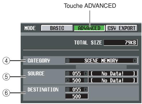 Touche ADVANCED MODE BASIC ADVANCED CSV EXPORT TOTAL SIZE 79KB CATEGORY Scene MEMORY SOURCE 055 [ No Data! ] 500 [ No Data! ] DESTINATION 055 500