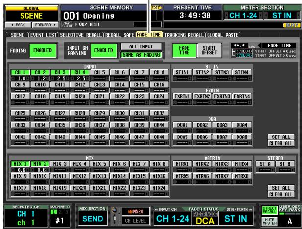 GLOBAL SCENE 001 Openings NEXT SCENE 002 AGT1 PRESENT TIME 3:49:38 METER SECTION CH 1-24 ST IN FADING ENABLED INPUT CH PUNNING ENABLED ALL INPUT FADE TIME START OFFSET FADE TIME ST IN STIN1 STIN2 STIN3 STIN4 FXRTN FXRTN1 FXRTN2 FXRTN3 FXRTN4 DCR DCR1 DCR2 DCR3 DCR4 DCR5 DCR6 DCR7 DCR8 SET ALL CLEAR ALL INPUT CH 1 CH 2 CH 3 CH 4 CH 5 CH 6 CH 7 CH 8 CH 1.0 CH 1.2 CH 2.5 CH 3 CH 4 CH 5 CH 6 CH 7 CH 8 CH 9 CH10 CH11 CH12 CH13 CH14 CH15 CH16 CH17 CH18 CH19 CH20 CH21 CH22 CH23 CH24 CH25 CH26 CH27 CH28 CH29 CH30 CH31 CH32 CH33 CH34 CH35 CH36 CH37 CH38 CH39 CH40 CH41 CH42 CH43 CH44 CH45 CH46 CH47 CH48 MIX MIX 1 MIX 2 MIX 3 MIX 4 MIX 5 MIX 6 MIX 7 MIX 8 0.6 0.8 0.9 1.0 1.1 1.2 1.3 1.4 1.5 1.6 1.7 1.8 1.9 2.0 2.1 2.2 2.3 2.4 2.5 2.6 2.7 2.8 2.9 3.0 3.1 3.2 3.3 3.4 3.5 3.6 3.7 3.8 3.9 4.0 MIX 9 MIX10 MIX11 MIX12 MIX13 MIX14 MIX15 MIX16 MIX17 MIX18 MIX19 MIX20 MIX21 MIX22 MIX23 MIX24 MATRIX MTRX1 MTRX2 MTRX3 MTRX4 MTRX5 MTRX6 MTRX7 MTRX8 MTRX9 MTRX10 MTRX11 MTRX12 MTRX13 MTRX14 MTRX15 MTRX16 MTRX17 MTRX18 MTRX19 MTRX20 MTRX21 MTRX22 MTRX23 MTRX24 SELECTED CH MACHINE ID CH 1 #1 SEND INPUT CH FADER STATUS STIN/FORTN DIRECT ROLL UBER OFF KEY BANK ROUTE MTTE A