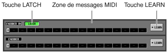 Touche LATCH Zone de messages MIDI Touche LEARN ENCODER ON LEARN + LEARN ENCODER + LEARN