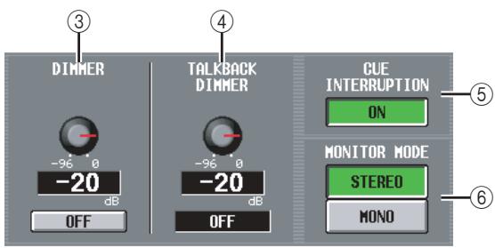 DIMMER -96 0 -20 dB OFF TALKBACK DIMMER -96 0 -20 dB OFF CUE INTERRUPTION ON MONITOR MODE STEREO MONO ③ ④ ⑤ ⑥