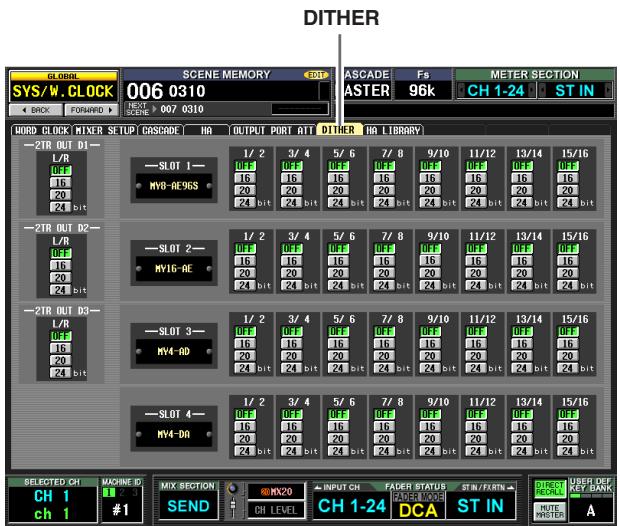 DITHER GLOBAL SYS/W. CLOCK 006 0310 NEXT SCENE 007 0310 BACK FORwards ASCENE MEMORY IDT ASCADE Fs METER SECTION ASTER 96k CH 1-24 ST IN HARD CLOCK MIXER SETUP CASCADE HA OUTPUT PORT ATI DITHER HA LIBRARY —21R OUT DI — L/R 16 20 24 bit —SLOT 1 — MYB-REKG 1/2 3/4 5/6 7/8 9/10 11/12 13/14 15/16 16 16 16 16 16 16 16 16 16 20 20 20 20 20 20 20 20 24 bit 24 bit 24 bit 24 bit 24 bit 24 bit 24 bit —21R OUT D2 — L/R 16 20 24 bit —SLOT 2 — MY16-RE 1/2 3/4 5/6 7/8 9/10 11/12 13/14 15/16 16 16 16 16 16 16 16 16 16 20 20 20 20 20 20 20 20 24 bit 24 bit 34 bit 24 bit 24 bit 24 bit 24 bit —21R OUT D3 — L/R 16 20 24 bit —SLOT 3 — MY4-RO 1/2 3/4 5/6 7/8 9/10 11/12 13/14 15/16 16 16 16 16 16 16 16 16 16 20 20 20 20 20 20 20 20 24 bit 24 bit 54 bit 24 bit 24 bit 24 bit 24 bit —SLOT 4 — MY4-DA 1/2 3/4 5/6 7/8 9/10 11/12 13/14 15/16 16 16 16 16 16 16 16 16 20 20 20 20 20 20 20 20 24 bit 24 bit 54 bit 24 bit 24 bit 24 bit SELECTED CH MACHINE ID CH 1 #1 MIX SECTION SEND KEY KANK CH LEVEL CH 1-24 DCA ST IN USER DEF KEY BANK A DIRECTOR RUTU MOUNT A USER DEF KEY BANK