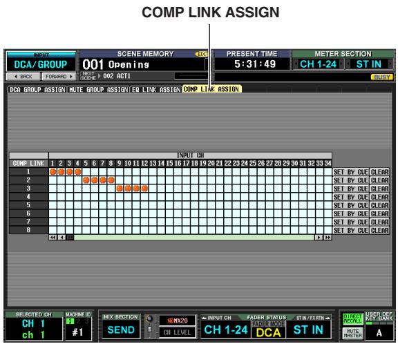 COMP LINK ASSIGN DCA/ GROUP 001 Openings NEXT SCENE: 002 ACTI PRESENT TIME 5:31:49 METER SECTION CH 1-24 ST IN DCR GROUP ASSIGN NOTE GROUP ASSIGN EQ LINK ASSIGN COMP LINK ASSIGN DCR CH COMP LINK 1 2 3 4 5 6 7 8 9 10 11 12 13 14 15 16 17 18 19 20 21 22 23 24 25 26 27 28 29 30 31 32 33 34 1 SET BY OLE CLEAR 2 SET BY OLE CLEAR 3 SET BY OLE CLEAR 4 SET BY OLE CLEAR 5 SET BY OLE CLEAR 6 SET BY OLE CLEAR 7 SET BY OLE CLEAR 8 SET BY OLE CLEAR SELECTED CH MACHINE ID MIX SECTION INPUT CH PADER STATUS STIN/FARIN CH 1 #1 SEND CH LEVEL CH 1-24 DCA ST IN NONE REPLY USER DEF KEY BANK A