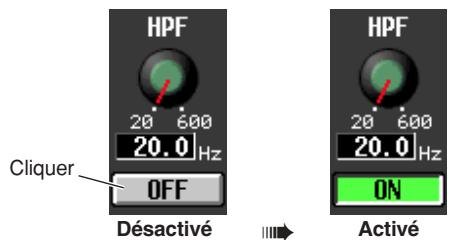 HPF 20 600 20.0 Hz Clicker OFF Désactivé HPF 20 600 20.0 Hz ON Activé