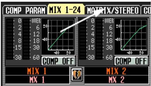 COMP PARAM MIX 1-24 MATRIX/STEREO CO 0 OVER 20 6 12 18 30 60 COMP OFF COMP OFF MIX 1 MIX 1 MIX 2 MIX 2