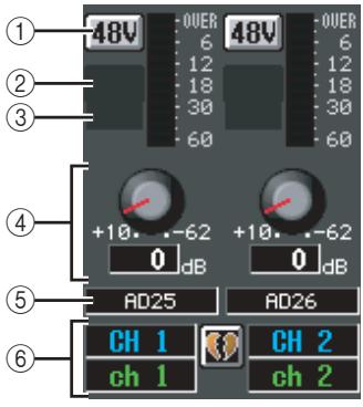 ① 48V ② 6 ③ 12 18 30 60 ④ +10. -62 0 dB ⑤ AD25 AD26 ⑥ CH 1 ch 1 CH 2 ch 2
