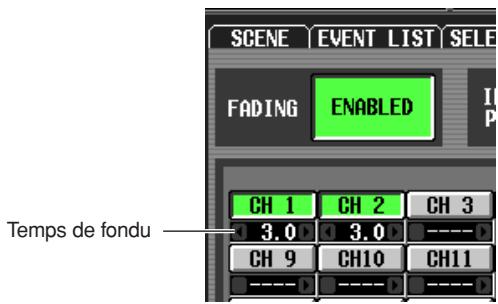SCENE EVENT LIST SELE FADING ENABLED CH 1 CH 2 CH 3 3.0 3.0 ---- CH 9 CH10 CH11 Temps de fondu