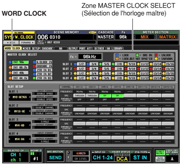 YAMAHA PM5D/PM5D-RH V2 - Appuyez plusieurs fois sur la touche [SYS/W.CLOCK] de la section DISPLAY ACCESS jusqu'à ce que l'écran WORD CLOCK apparaisse. - 1