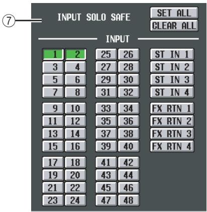 INPUT SOLO SAFE SET ALL CLEAR ALL INPUT 1 2 25 26 ST IN 1 3 4 27 28 ST IN 2 5 6 29 30 ST IN 3 7 8 31 32 ST IN 4 9 10 33 34 FX RTN 1 11 12 35 36 FX RTN 2 13 14 37 38 FX RTN 3 15 16 39 40 FX RTN 4 17 18 41 42 19 20 43 44 21 22 45 46 23 24 47 48
