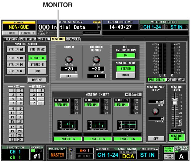 MONITOR GLOBAL MON/CUE 000 In SENE MEMORY Initial Data PRESENT TIME 14:49:27 METER SECTION CH 1-24 ST IN BACK FORSHED TALKBACK OSCILLATOR 2TR 1/0 MONITOR CLE/SOLO MONITOR SOURCE 2TR IN A1 2TR IN A2 2TR IN D1 STEREO A 2TR IN D2 STEREO B 2TR IN D3 LCR DEFINE DINMER -20 OFF TALKBACK DIMMER -20 OFF CLE INTERRUPTION ON MONITOR MODE STEREO MOND OVER -4 -8 -12 -16 -20 -24 -28 -32 -36 -40 -44 -48 -52 -56 -60 L R C PRE DELAY POST DELAY MONITOR/CLE DELAY MONITOR LEVEL 10 5 8 0.00 SUBDO 0 0.00 SAMPLE 0.00 MONITOR OUT INSERT ON INSERT ON INSERT ON OFF SELECTED CH MACHINE ID CH 1 #1 CH 1 LEVEL CH 1-24 FADER STATUS STEN/ERTN UBER DEF/KEY DATA CH 1-24 DCA ST IN MUTE RUNOUT A