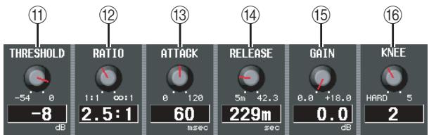 11 THRESHOLD -54 0 2.5:1 dB 12 RATIO 1:1 ∞:1 60 msec 13 ATTACK 0 120 RELEASE 5m 42.3 sec 14 GAIN 0.0 +18.0 0.0 dB 15 KNEE HARD 5 2