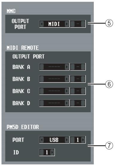MMC OUTPUT PORT MIDI MIDI REMOTE OUTPUT PORT BANK A BANK B BANK C BANK D PM5D EDITOR PORT USB 1 ID 1