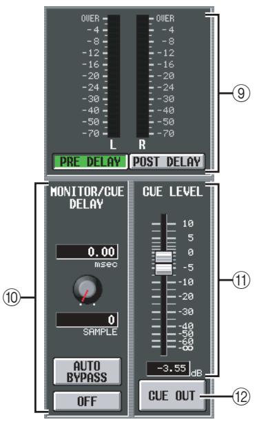 QUIER -4 -8 -12 -16 -20 -24 -30 -40 -50 -70 L R PRE DELAY POST DELAY MONITOR/CUE DELAY 0.00 msec 0 SAMPLE AUTO BYPASS OFF CUE LEVEL 10 5 0 -5 -10 -20 -30 -40 -50 -60 -80 -3.55 dB CUE OUT ⑨ ⑩ ⑪ ⑫ ⑫