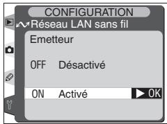 CONFIGURATION Réseau LAN sans fil Emetteur OFF Désactivé ON Activé OK