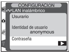 CONFIGURACIÓN WLAN inalámbrico Usurario Identidad de usuario anonymous Contraseña
