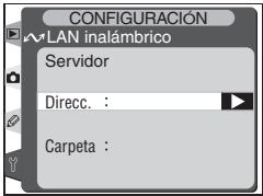CONFIGURACIÓN WLAN inalámbrico Servidor Direcc. : Carpeta :