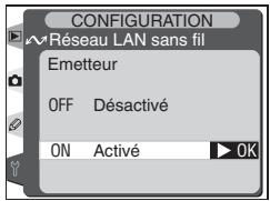 CONFIGURATION Réseau LAN sans fil Emetteur OFF Désactivé ON Activé OK