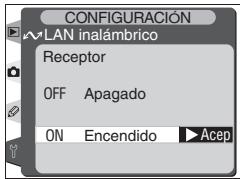 CONFIGURACIÓN WLAN inalámbrico Receptor OFF Apagado ON Encendido Acep
