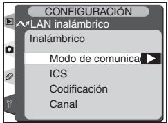 CONFIGURACIÓN WLAN inalámbrico Inalámbrico Modo de comunica ICS Codificación Canal