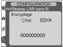 CONFIGURATION Réseau LAN sans fil Encryptage Fait ENTER OK 000000000