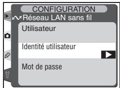 CONFIGURATION Réseau LAN sans fil Utilisateur Identité utilisateur Mot de passe