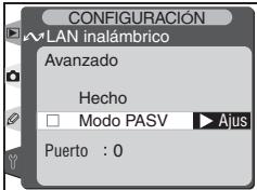 CONFIGURACIÓN AVANZADO Hecho □ Modo PASV ▶ Ajus Puerto : 0
