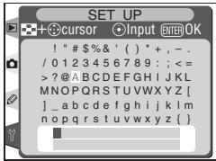 SET UP + cursor Input ENTER OK ! " # $%& ' ) * +, - . / 0123456789 : ; = ?@ABCDEFGHIJKLMNOPQRSTUVWXYZ [ ] _ abcdefghijklm nopqrstuvwxyz { }
