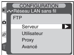 CONFIGURATION Réseau LAN sans fil FTP Serveur Utilisateur Proxy Avancé
