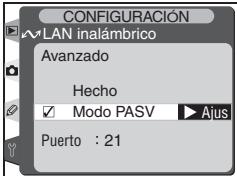 CONFIGURACIÓN AVANZADO Hecho ✓ Modo PASV ▶ Ajus Puerto : 21
