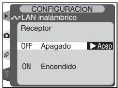 CONFIGURACIÓN WLAN inalámbrico Receptor OFF Apagado Acep ON Encendido