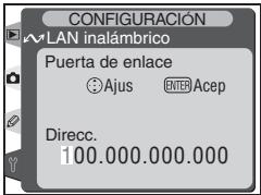 CONFIGURACIÓN VLAN inalámbrico Puerta de enlace ● Ajus ENTER Acep Direcc. 100.000.000.000