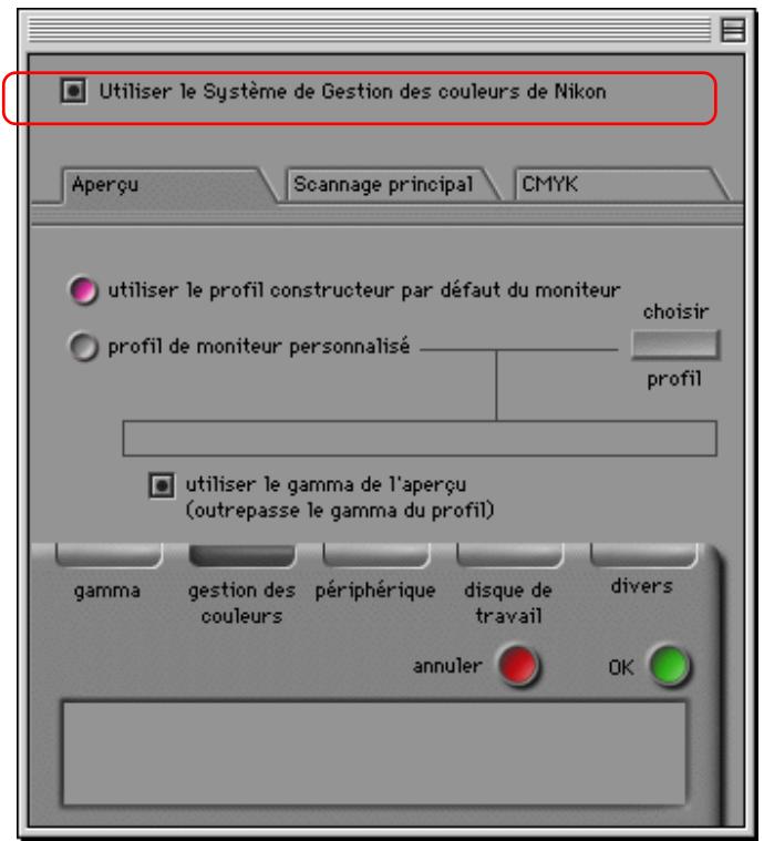 NIKON SCAN 2 - Onglet Gestion des couleurs - 1