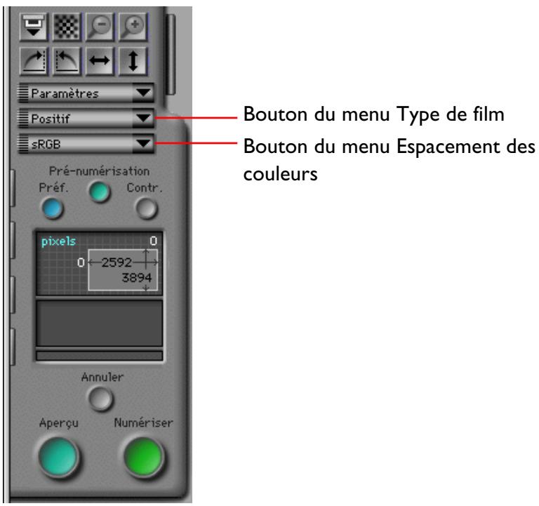 NIKON SCAN 2 - Étape 3—Choix d'un d'un type de film et d'un espace-ment des couleurs - 1