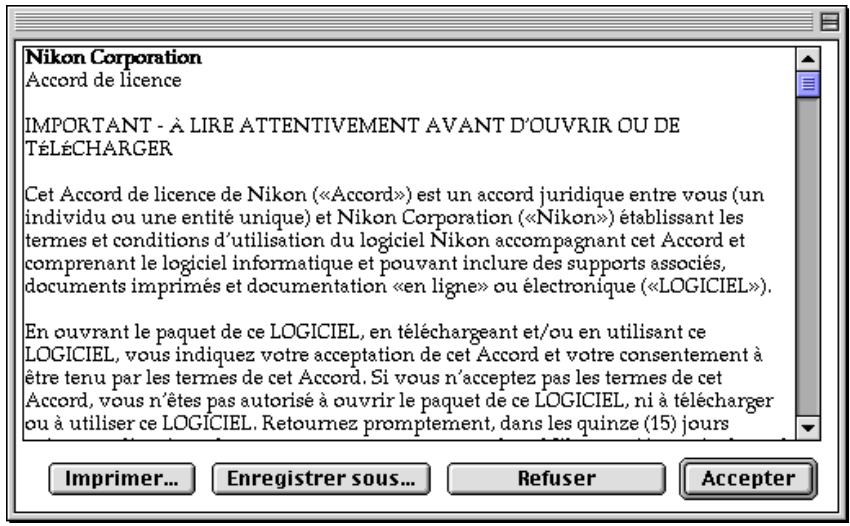 NIKON SCAN 2 - Étape 2—Acceptation du contrat de licence du logiciel - 1
