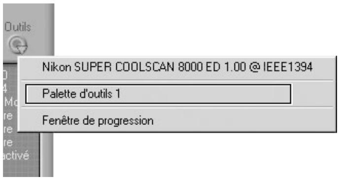 Nikon SUPER COOLSCAN 8000 ED 1.00 @ IEEE1394 Palette d'outils 1 Fenêtre de progression