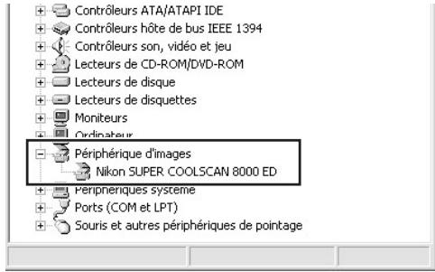 Contrôleurs ATA/ATAPI IDE Contrôleurs hôte de bus IEEE 1394 Contrôleurs son, vidéo et jeu Lecteurs de CD-ROM/DVD-ROM Lecteurs de disque Lecteurs de disquettes Moniteurs Ordinateur Périphérique d'images Nikon SUPER COOLSCAN 8000 ED Peripneriques système Ports (COM et LPT) Souris et autres périphériques de pointage