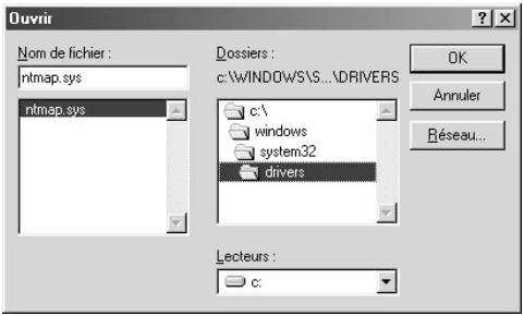 Ouvrir Nom de fichier : ntmap.sys ntmap.sys Dossiers : c:\WINDOWS\S...\DRIVERS c:\ windows system32 drivers Lecteurs : c: