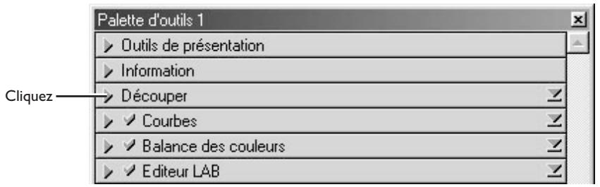Palette d'outils 1 ► Outils de présentation ► Information ► Découper ► Courbes ► Balance des couleurs ► Editeur LAB